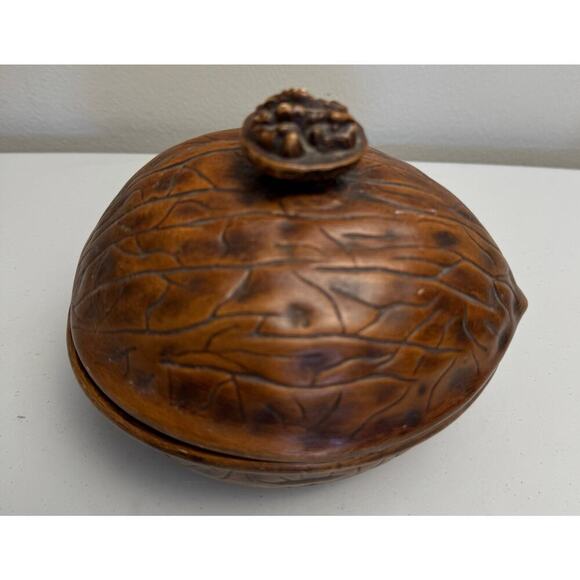 Vintage Signed Walnut Ceramic Dish with Lid Walnut handle On Lid Fred Hall 1970 - Picture 13 of 13